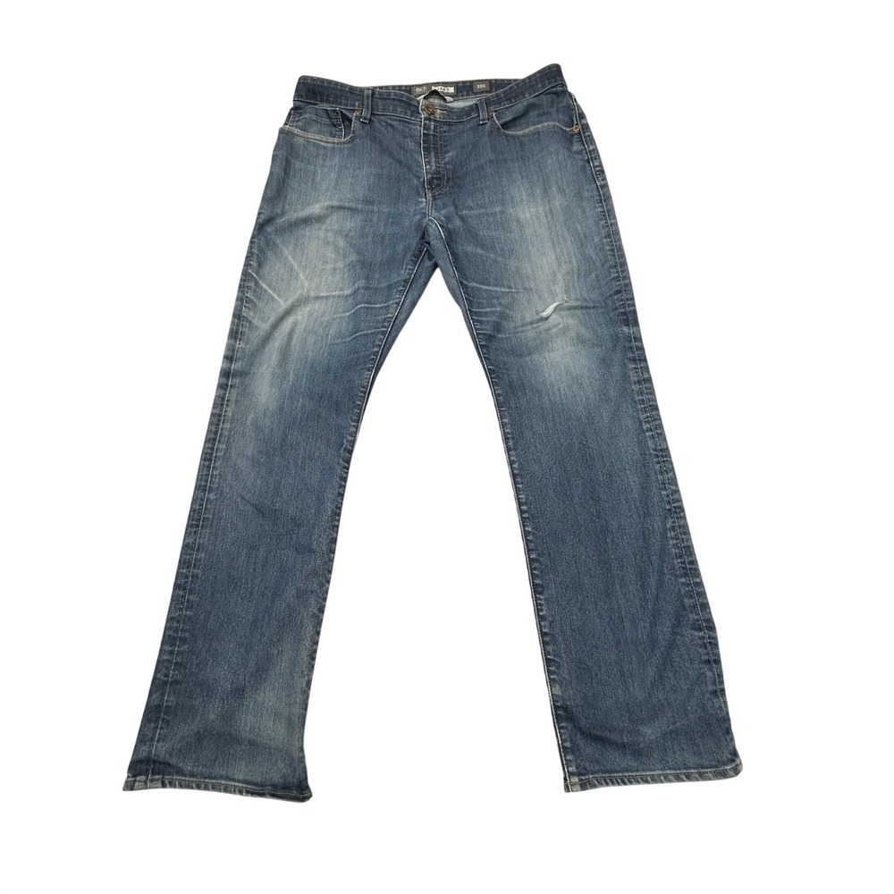 BKE Jake‎ Straight Leg Jeans Mens 38x32 Blue Medium Wash Denim Distressed Buckle